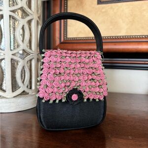 Vintage Y2K Julie Feldman Satin Pink Rosette Rosebud Mini Tiny Purse Bag